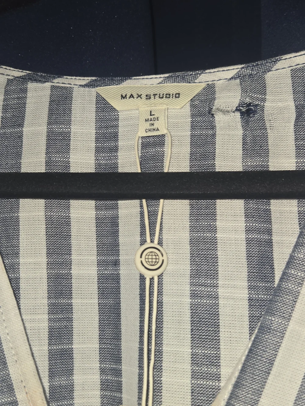 Max Studio Navy and White Striped Tie-Waist High-Low Dress